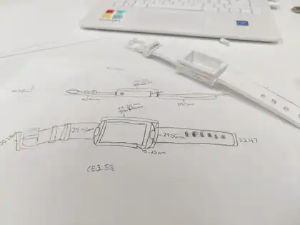 A watch band drawn on paper with its measurements